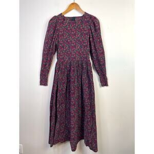 Vintage Laura Ashley Floral Corduroy Long Sleeve Dress Prairie Cottage womens 8